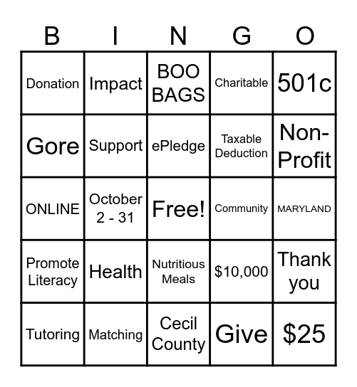 United Way Bingo Card