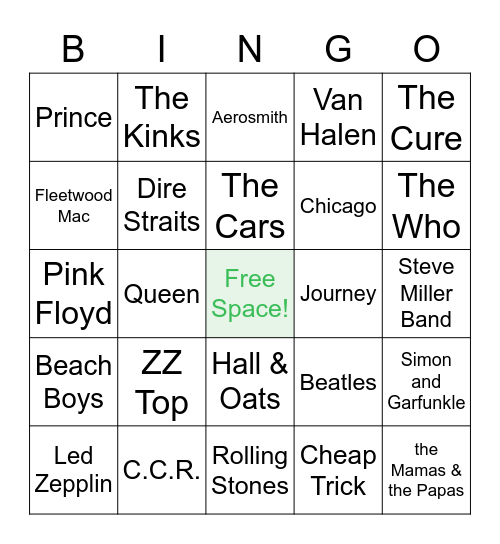 Rock N Bingo Card