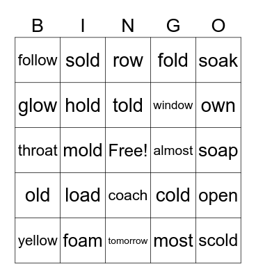 spelling 1.4 Bingo Card