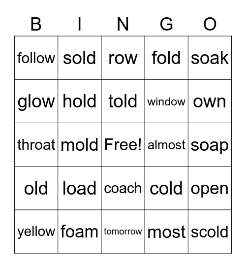 spelling 1.4 Bingo Card