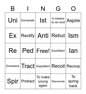 Vocab Bingo Unit 2 Bingo Card