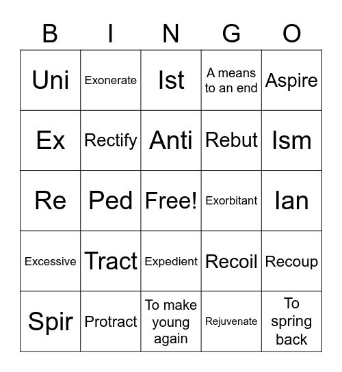 Vocab Bingo Unit 2 Bingo Card