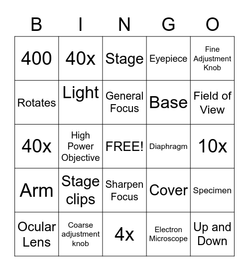 Microscope BINGO Card