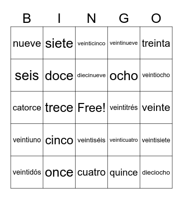 Números 1-30 Bingo Card