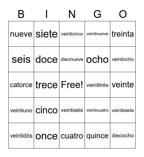 Números 1-30 Bingo Card