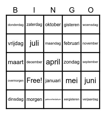 Woordenschat A1b - 28-09-2021 Bingo Card