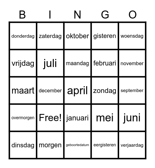 Woordenschat A1b - 28-09-2021 Bingo Card