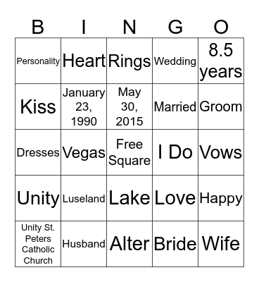 Bridal Shower Bingo Card