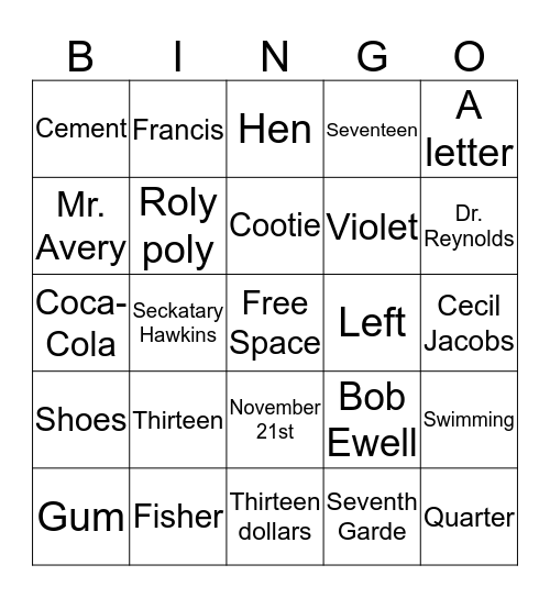 To Kill a Mockingbird Bingo Card