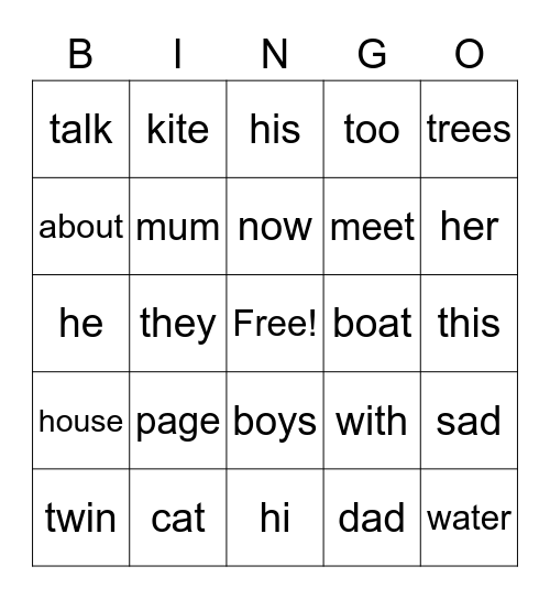 Spelling Bingo Card