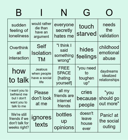 AvPD Bingo Card