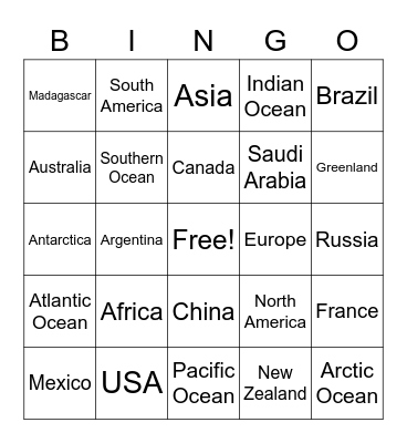 Reading Latitude/Longitude Line Bingo Card