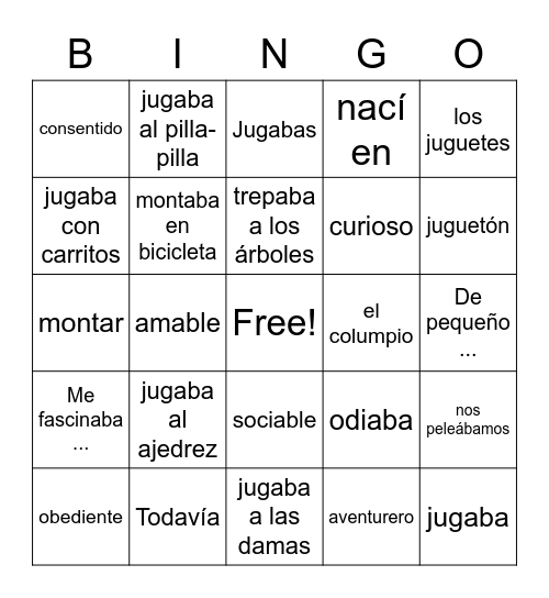 De Niño Bingo Card