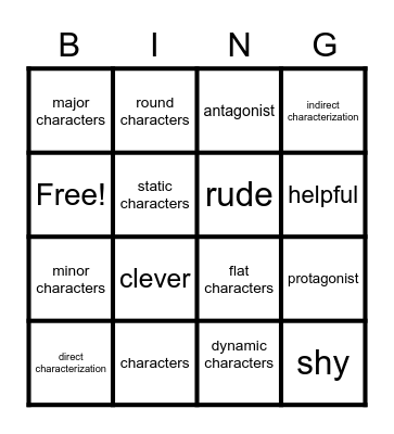 Characterization Bingo Card