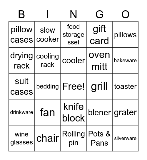 Bridal Shower Bingo Card