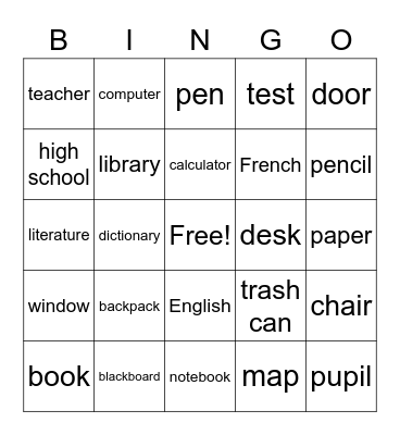 School  Bingo Card