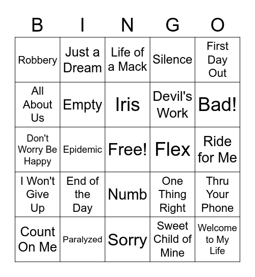 Music Bingo Card