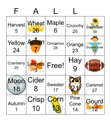Welcome Fall Bingo Card