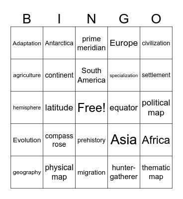 Settlement Bingo Card