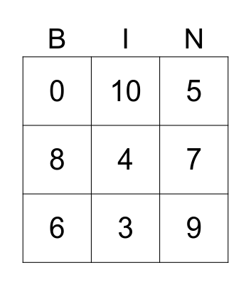 Number Bingo Card