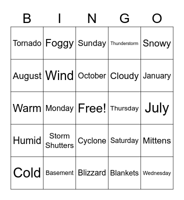 Weather Bingo Card