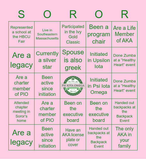 Psi Iota Omega Bingo Card