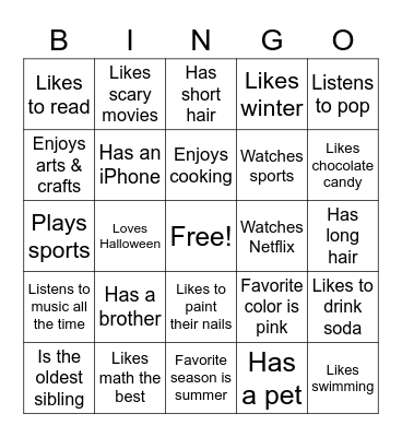 Get to Know You/Asking Questions Bingo Card