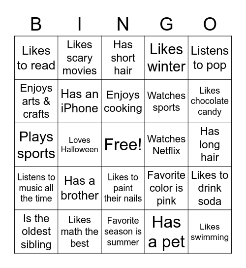 Get to Know You/Asking Questions Bingo Card