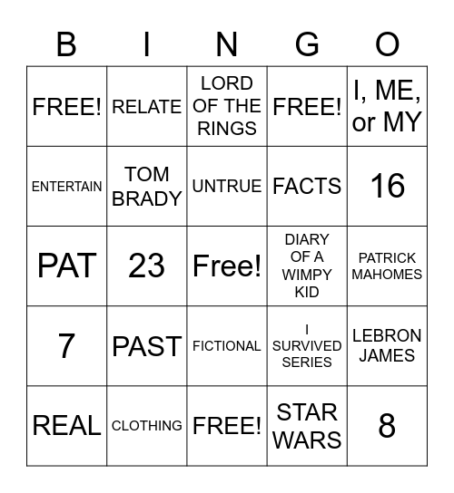 Untitled Bingo Card