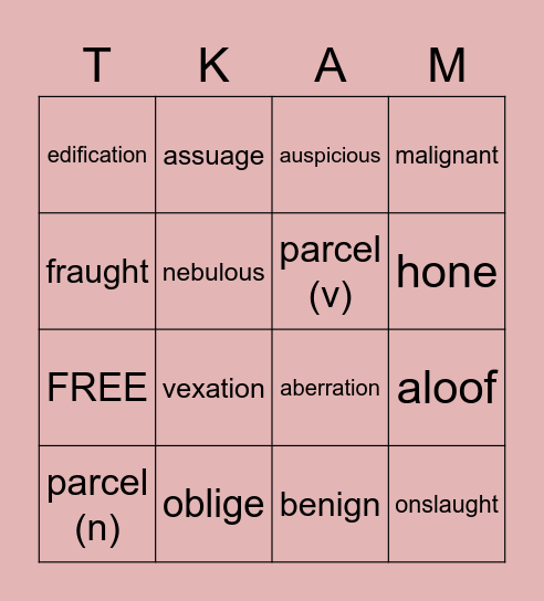 TKAM Ch 1-8 Vocab Bingo Card