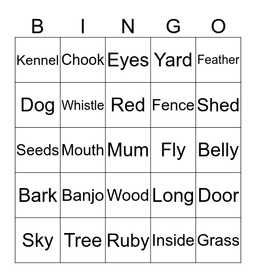 Banjo's Barnyard Bingo Card