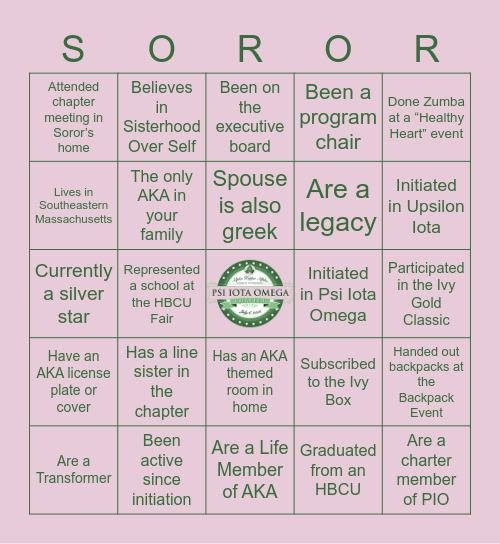 Psi Iota Omega Bingo Card