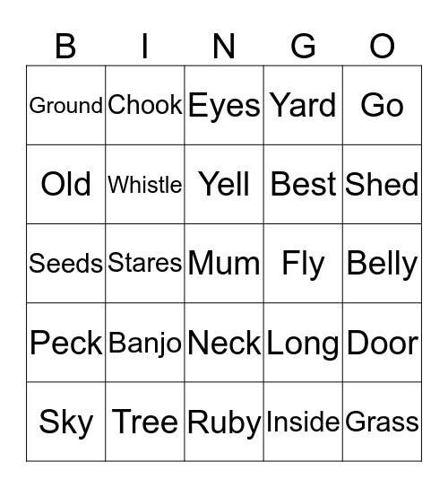 Banjo's Barnyard Bingo Card