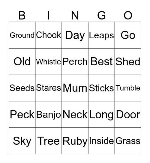 Banjo's Barnyard Bingo Card