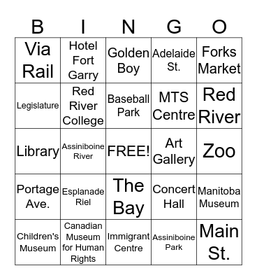Places in Winnipeg Bingo Card