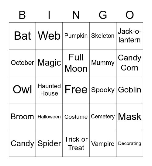 Halloween Bingo Card