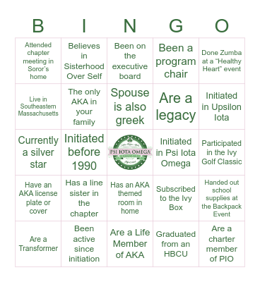 Psi Iota Omega Bingo Card
