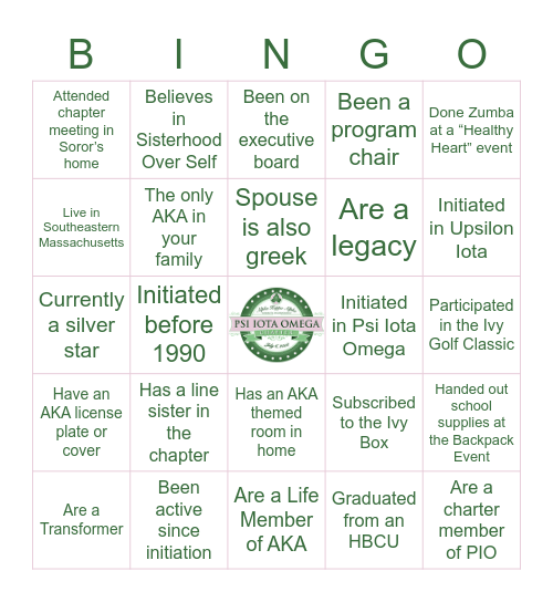 Psi Iota Omega Bingo Card