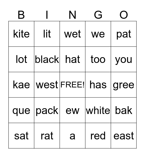 Elderly Bingo Card