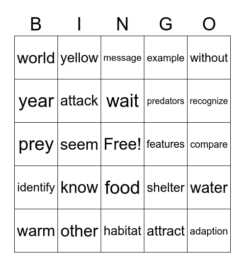 Week 7 Bingo Card