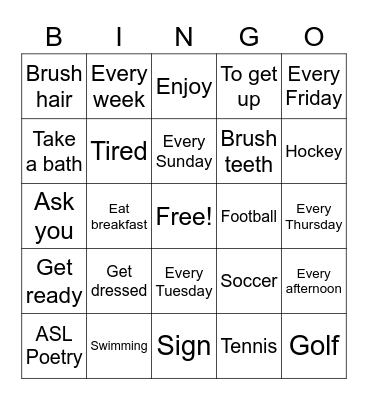 ASL Unit 7 Bingo Card