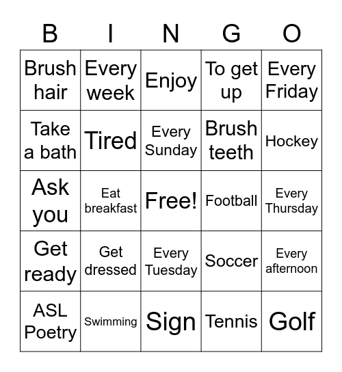 ASL Unit 7 Bingo Card