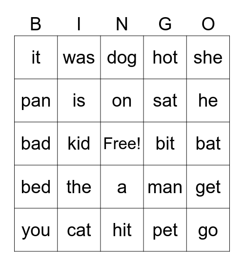 CVC/ Sight Word Bingo Card