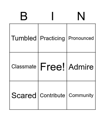 Vocabulary Bingo Card