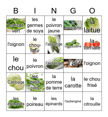 FRENCH VEGETABLES Bingo Card