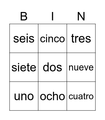 spanish numbers 0-10 Bingo Card