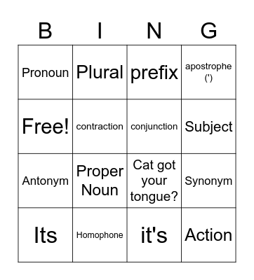 English Review Bingo Card