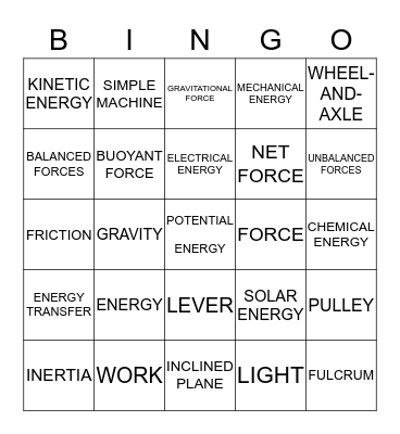 SCIENCE VOCABULARY BINGO Card