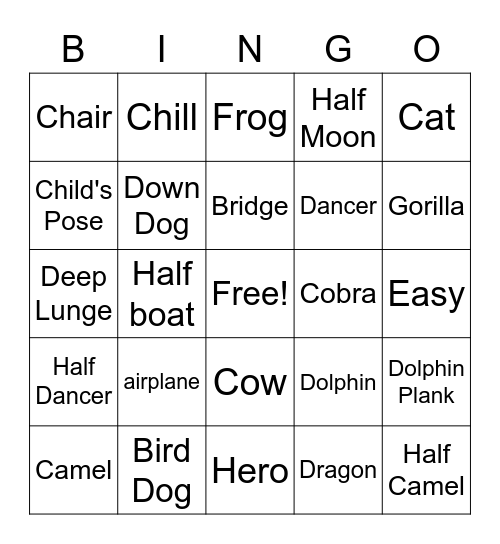 Yoga Bingo Card