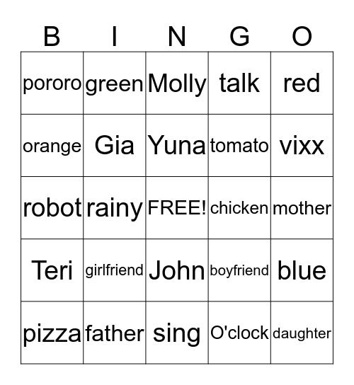 4th Grade Bingo Card